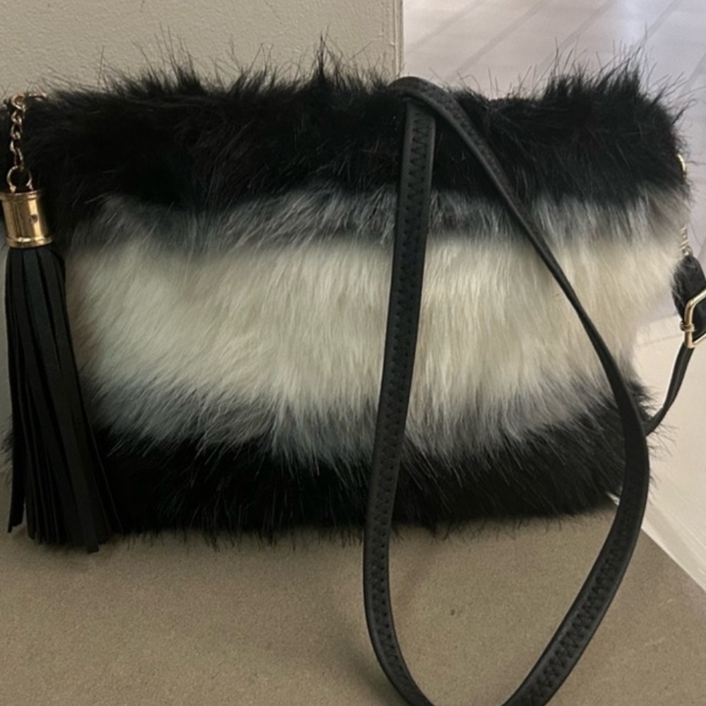 Purse Black and White Crossbody Bag with Tassel Detail-Bam Forever